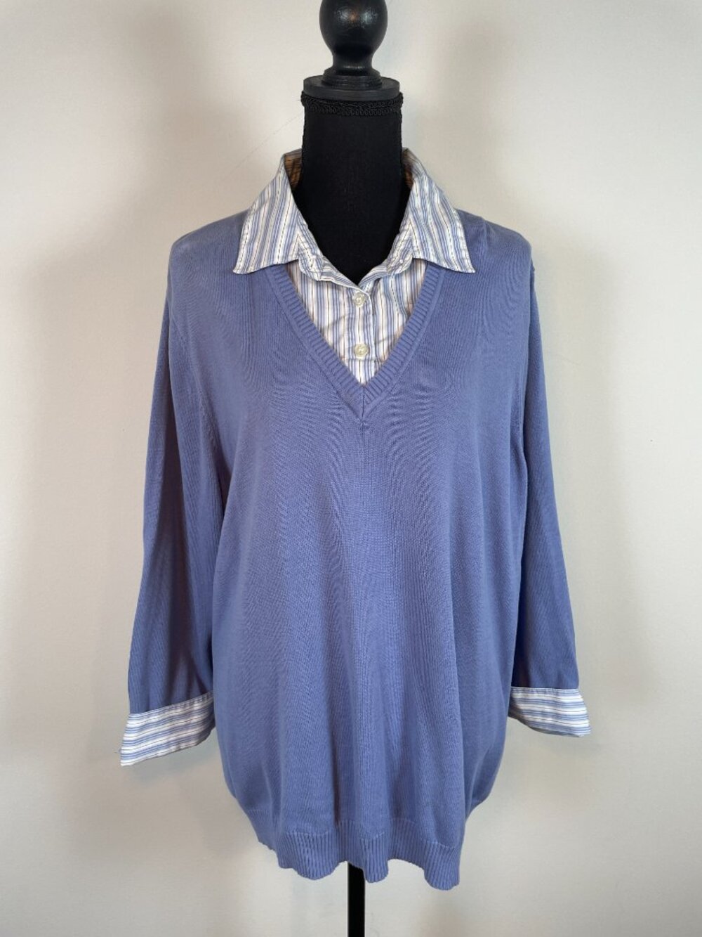 Karen Scott Woman 2X Blue Cotton Layered Look Sweater